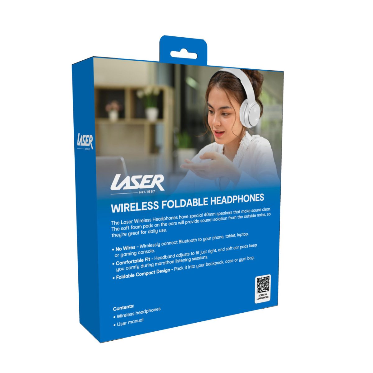 Laser Foldable White Bluetooth Headphones - Image 3